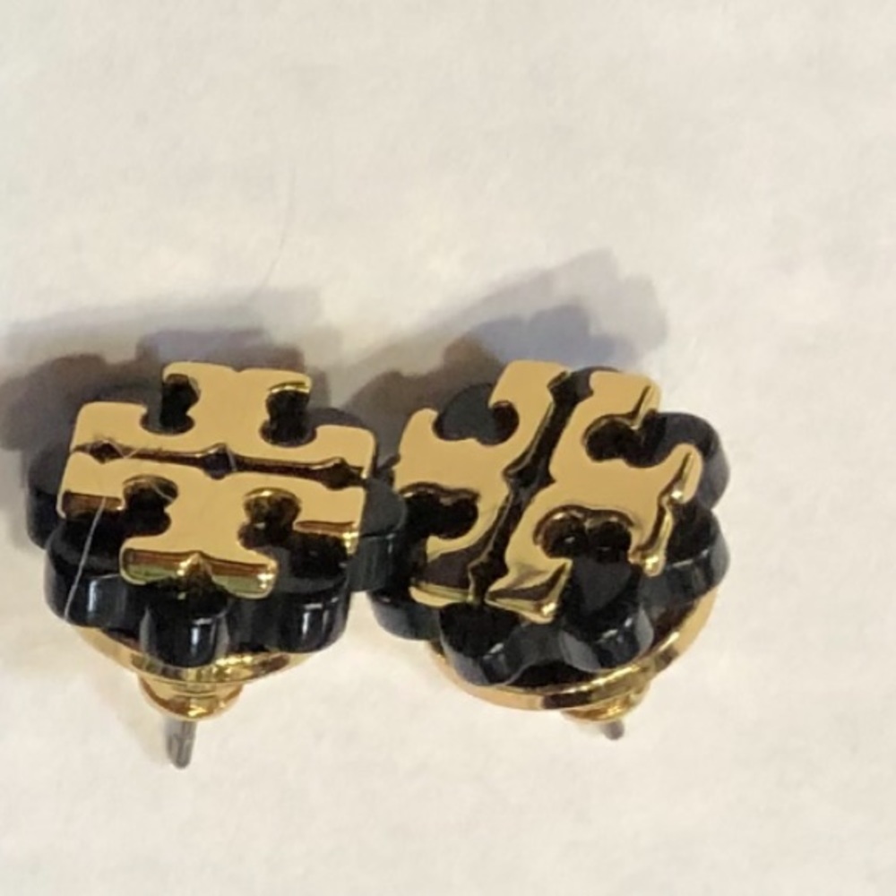 TB Gold/ Blue Stud Earrings w/ pouch